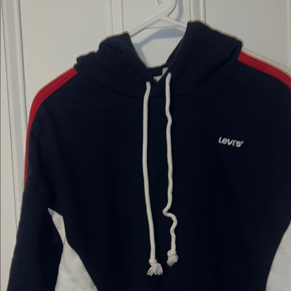 Levi's Sz XL women’s  Navy and White Hoodie  Pit to pit 22"  B39 - Picture 10 of 12